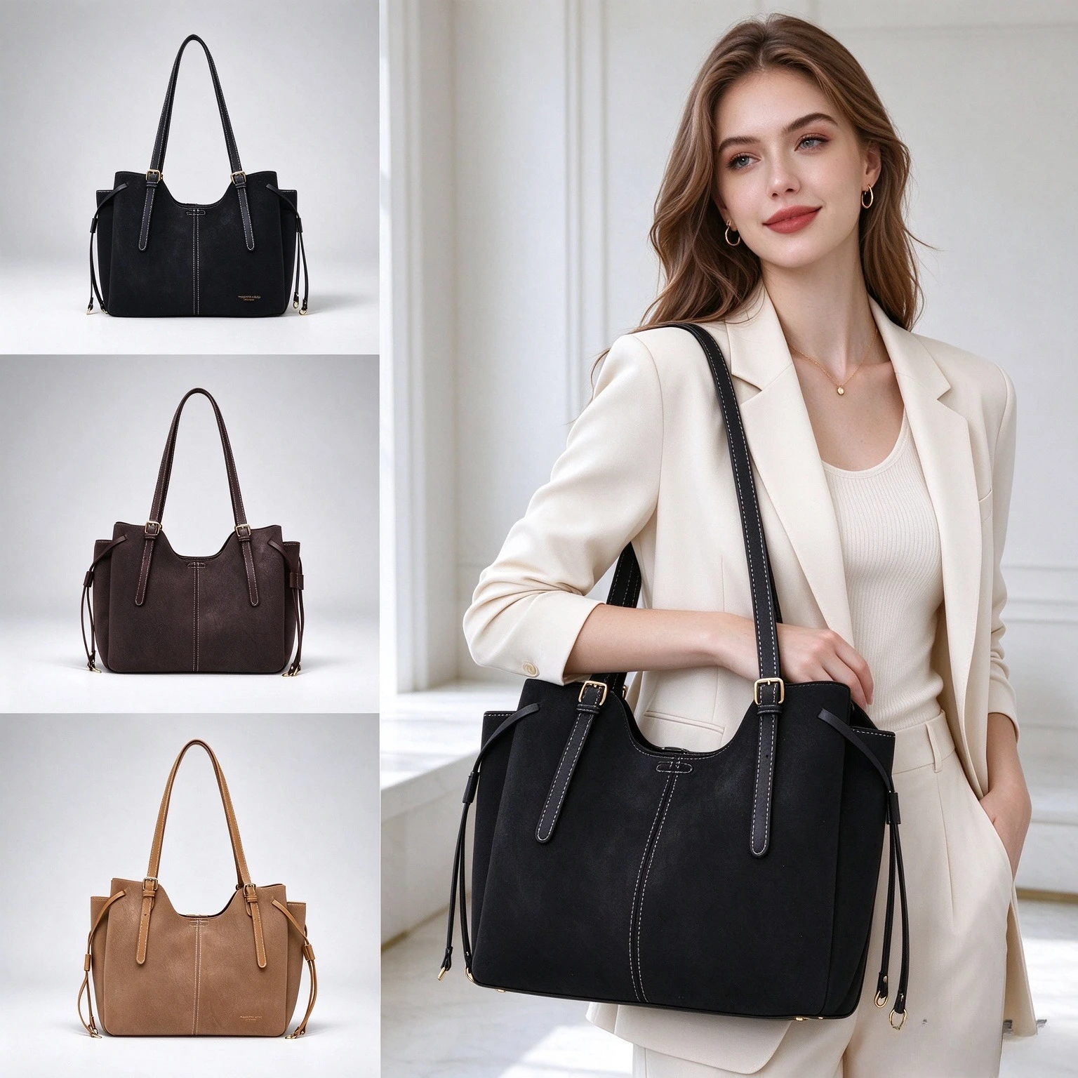 Leatherwork Designs - Luxuriöse Damen-Quasten-Tragetasche, Designer-Schultertasche, Premium-Handtasche aus genarbtem
